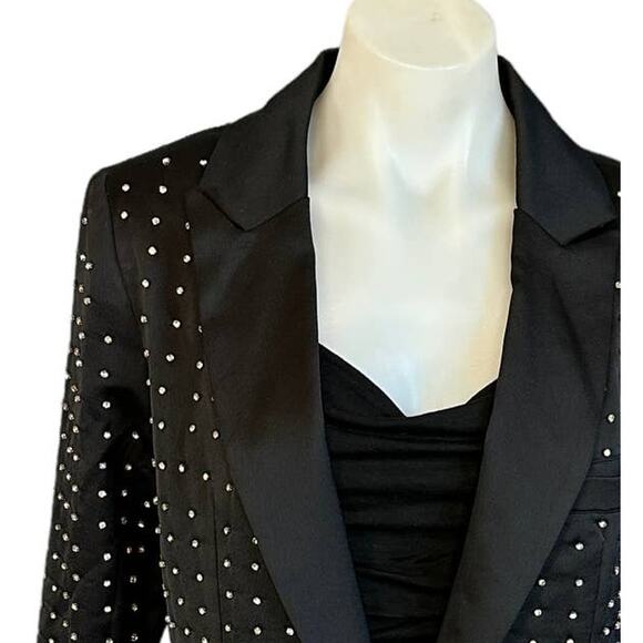 Nasty Gal Collection Black Rhinestone Satin Blazer MEDIUM Studded Cocktail RARE - Picture 5 of 9